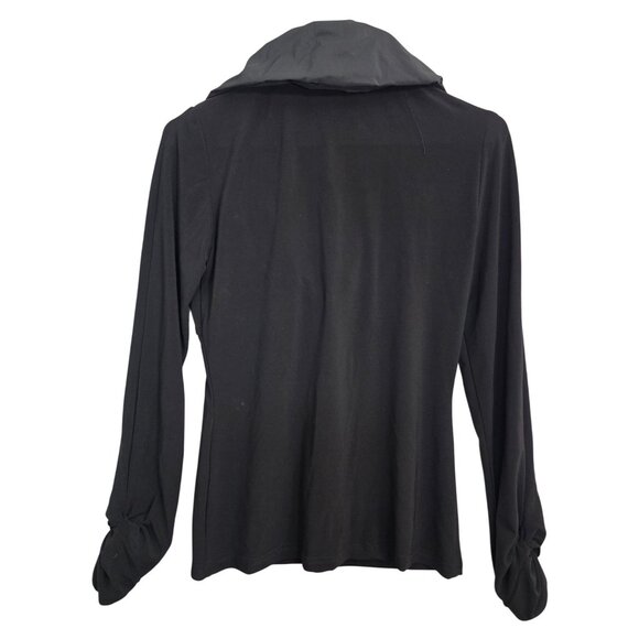 Joseph Ribkoff Black Folded Collar Solid Ruched Shirt Blouse Top 6 - Picture 2 of 5